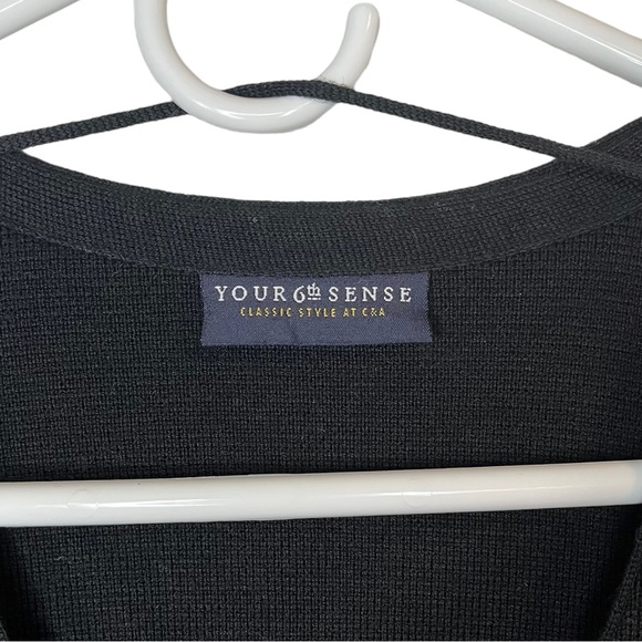 Your 6th Sense Vintage Womens Lg Black Virgin Wool Button Front Cardigan Sweater - Picture 4 of 7